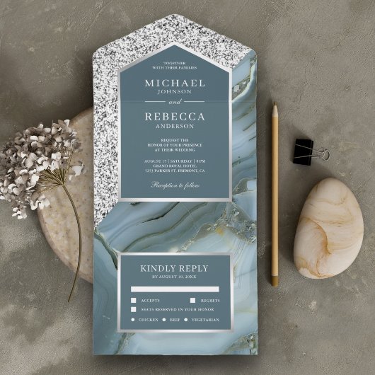 Invitation Tout En Un Parties scintillant gris et argent ardoise bleu ar