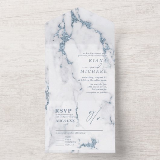 Invitation Tout En Un Parties scintillant moderne en marbre Mariage Dust (À l'intérieur)