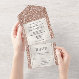 Invitation Tout En Un Parties scintillant Peach Rose Gold Luxe