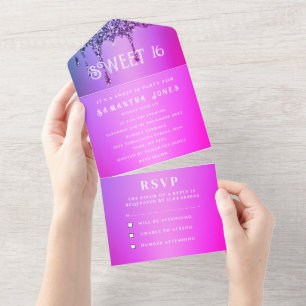 Invitation Tout En Un Parties scintillant rose pourpre Étincelle moderne