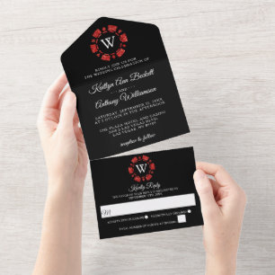 Invitation Tout En Un Parties scintillant rouge Monogram Poker Chip Casi