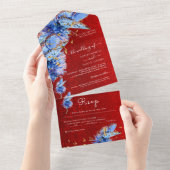 Invitation Tout En Un Parties scintillant rouge unique Blue Butterflies (Déchirure)