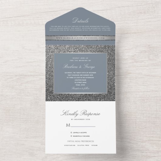 Invitation Tout En Un Parties scintillant Silver Elégant Mariage d'hiver (À l'intérieur)