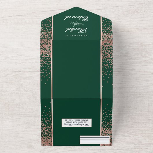 Invitation Tout En Un Parties scintillant verte Rose or Confetti Mariage (Dehors)