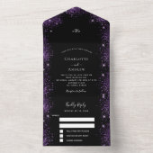 Invitation Tout En Un Parties scintillant violet noir scintille mariage  (À l'intérieur)