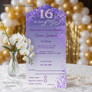 Invitation Tout En Un Parties scintillant violet Numéro de calligraphie