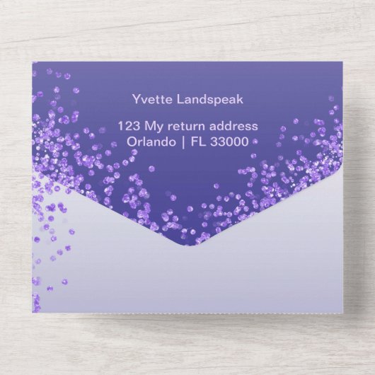 Invitation Tout En Un Parties scintillant violet Numéro de calligraphie  (Verso)