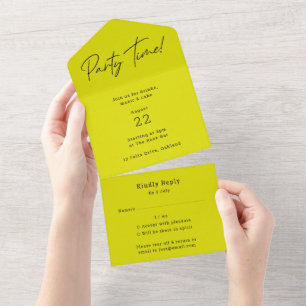 Invitation Tout En Un Party Time   Lime Green Moderne minimaliste élégan