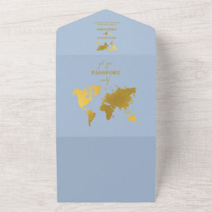 Invitation Tout En Un Passeport Mariage Destination Monde Bleu Poussiére