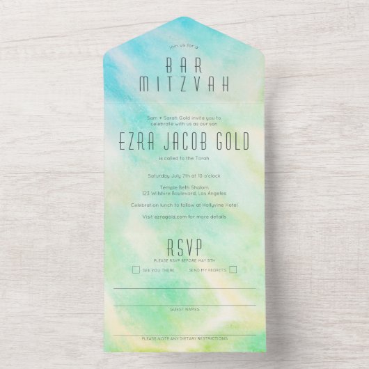 Invitation Tout En Un Pastel Abstrait Simple Élégant BAR MITZVAH SUR MES (À l'intérieur)