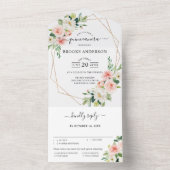 Invitation Tout En Un Pastel Blush Plutôt Rose Botanique Quinceanera (À l'intérieur)
