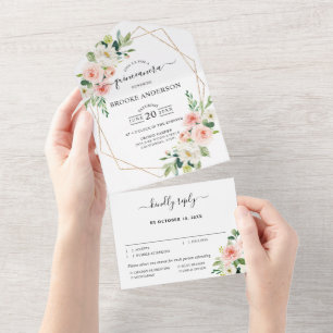 Invitation Tout En Un Pastel Blush Plutôt Rose Botanique Quinceanera