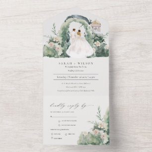 Invitation Tout En Un Pastel Couple Floral Garden Arch Mariage botanique