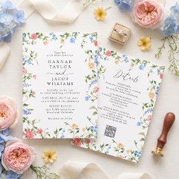 Invitation Tout en Un Pastel Doux Fleur Sauvage Floral Mariag