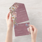 Invitation Tout En Un Pastel Floral Moderne Dusty Rose Pas de Dîner (Déchirure)