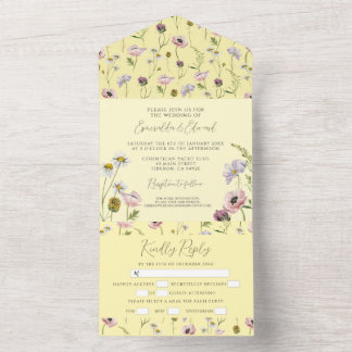 Invitation Tout En Un Pastel Jaune Fleur Boho Mariage botanique
