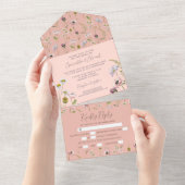 Invitation Tout En Un Pastel Pink Flower Boho Mariage botanique (Déchirure)