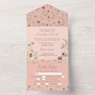Invitation Tout En Un Pastel Pink Flower Boho Mariage botanique