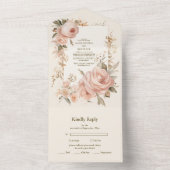 Invitation Tout En Un Pastel Soft Blush Peach Floral Mariage (À l'intérieur)