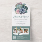 Invitation Tout En Un Pastel Succulent Ampersand QR Code Mariage (À l'intérieur)