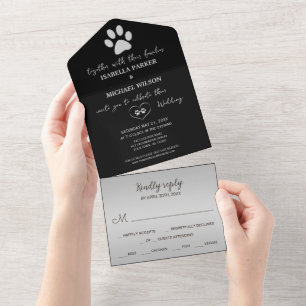 Invitation Tout En Un Paw Chien Argent sur arrière - plan noir