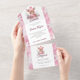 Invitation Tout En Un Pays des merveilles hivernal Cerf féminin Flocons