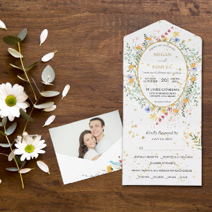 Invitation Tout En Un Pays Fleurs sauvages Oval Frame Photo Mariage
