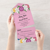 Invitation Tout En Un Pays rose vif Printemps moderne Mariage floral (Déchirure)