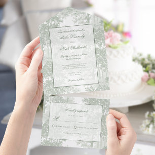 Invitation Tout En Un Paysage Toile Romantique Classique Vert Sauge