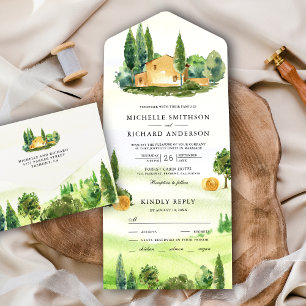 Invitation Tout En Un Paysage toscan à l'aquarelle Mariage à la ferme it