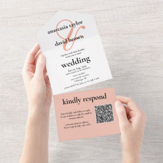 Invitation Tout En Un Peach Ampersand QR Code  