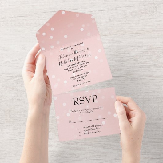 Invitation Tout En Un Peach Blush Ombre Confetti Bokeh (Déchirure)
