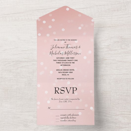 Invitation Tout En Un Peach Blush Ombre Confetti Bokeh (À l'intérieur)