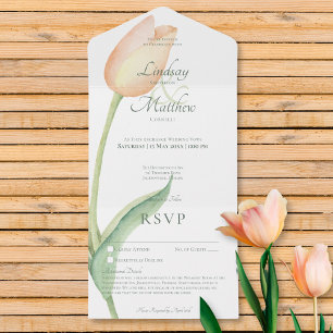 Invitation Tout En Un Peach Blush Tulip Solo Moderne Sans dîner avec dét