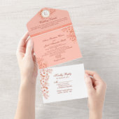 Invitation Tout En Un Peach Elegant Monogram Mariage (Déchirure)