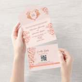 Invitation Tout En Un Peach et Blush Pink Monogram Mariage (Déchirure)
