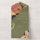 Invitation Tout En Un Peach Mimosa Floral Sage Green Diner (À l'intérieur)