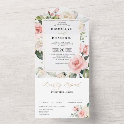 Invitation Tout En Un Peach Pastel Peach Pink FlorMariage (À l'intérieur)