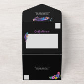 Invitation Tout En Un Peacock Feathers & Fleurs Quinceañera Noir (Dehors)