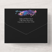 Invitation Tout En Un Peacock Feathers & Fleurs Quinceañera Noir (Verso)