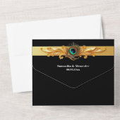 Invitation Tout En Un Peacock plumes or noir élégant mariage (Verso)