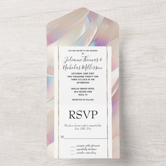 Invitation Tout En Un Pearl Blanc bleu violet Abstrait (À l'intérieur)