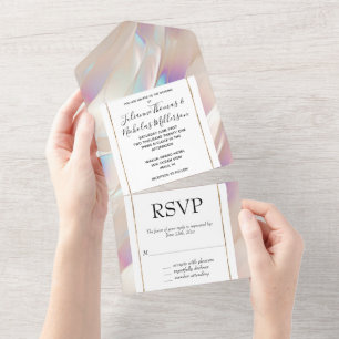 Invitation Tout En Un Pearl Blanc bleu violet Abstrait