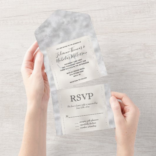 Invitation Tout En Un Pearl Silver Glam Coeurs de Parties scintillant (Déchirure)