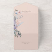 Invitation Tout En Un Pêche Bleu et pourpre Boho Floral Pêche QR Code (Dehors)
