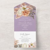 Invitation Tout En Un Pêche et Mariage floral pourpre (À l'intérieur)