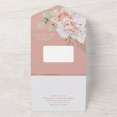 Invitation Tout En Un Pêche romantique et fleurs blanches (Dehors)