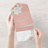 Invitation Tout En Un Pêche romantique et fleurs blanches (Déchirure)