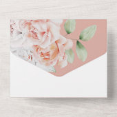 Invitation Tout En Un Pêche romantique et fleurs blanches (Verso)