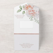 Invitation Tout En Un Pêche romantique et fleurs d'aquarelle blanche (Dehors)